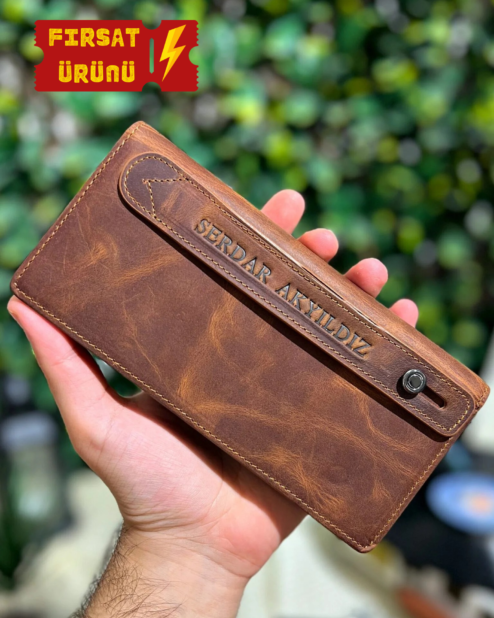 Hakiki Deri Telefon Bölmeli Cüzdan El Tutamaçlı Fındık 1028