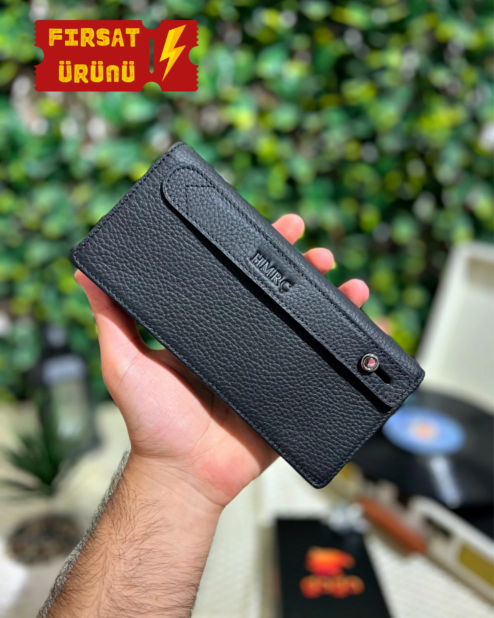 El Tutamaçlı Hakiki Deri Telefon Bölmeli Cüzdan Siyah 1028