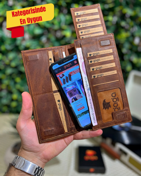 Telefon Bölmeli Mıknatıslı Cüzdan Ve Kartlık Eskitme Deri Fındık 1047