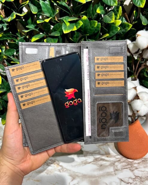 Telefon Bölmeli Mıknatıslı Cüzdan Ve Kartlık Deri Gri 1047