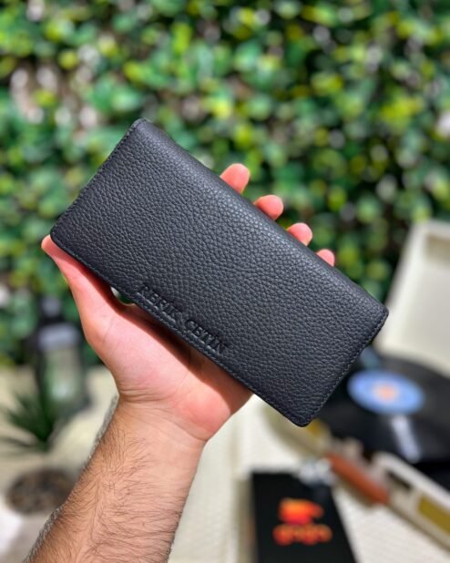 El Tutamaçlı Hakiki Deri Telefon Bölmeli Cüzdan Siyah 1028