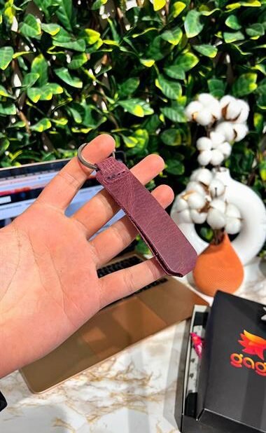 Hakiki Deri Anahtarlık İsim Baskılı Bordo 01