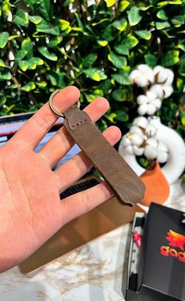 Hakiki Deri Anahtarlık İsim Baskılı Kahve 01