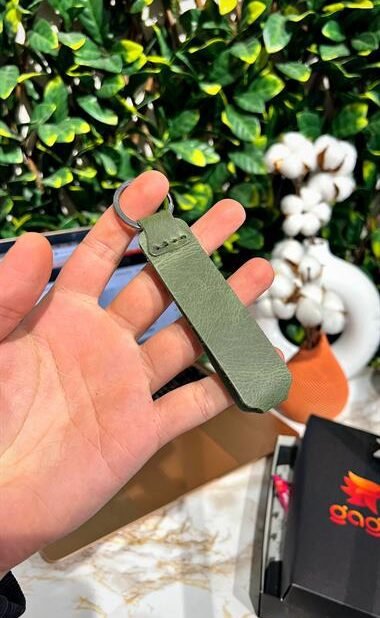 Hakiki Deri Anahtarlık İsim Baskılı Yeşil 01