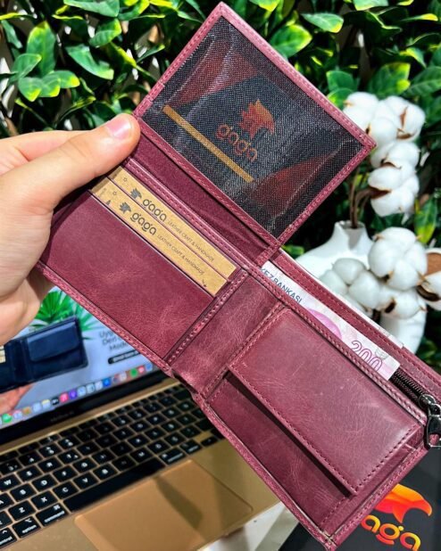 Gizli Para Bölmeli Erkek Deri Cep Cüzdan Bordo 1002