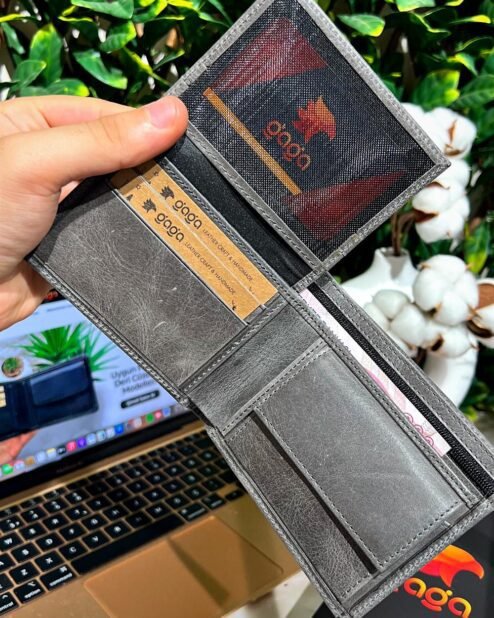 Gizli Para Bölmeli Erkek Deri Cep Cüzdan Gri 1002