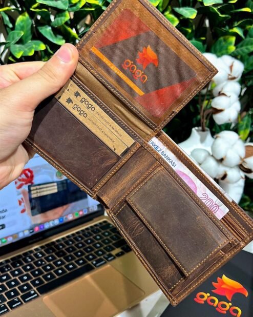 Gizli Para Bölmeli Erkek Deri Cep Cüzdan Fındık 1002