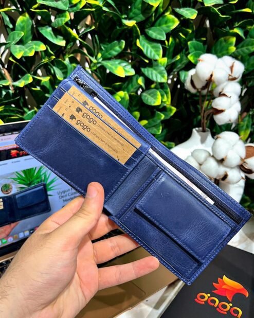 Gizli Para Bölmeli Erkek Deri Cep Cüzdan Mavi 1002