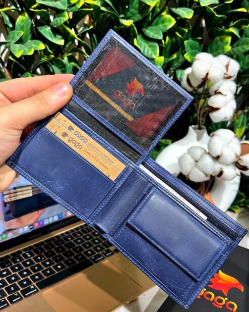 Gizli Para Bölmeli Erkek Deri Cep Cüzdan Mavi 1002