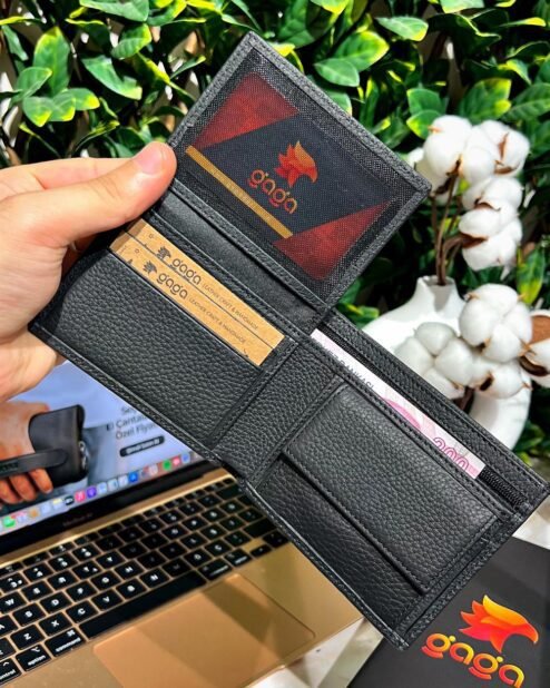 Gizli Para Bölmeli Erkek Deri Cep Cüzdan Siyah 1002