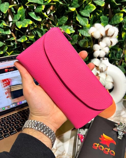 Kadın Deri Cüzdan Telefon Bölmeli Mıknatıslı Pembe 1049