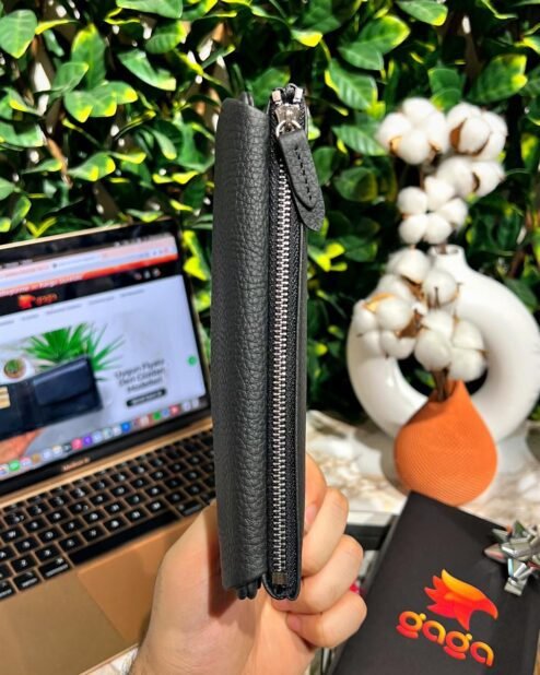 Kadın Deri Cüzdan Telefon Bölmeli Mıknatıslı Siyah 1049