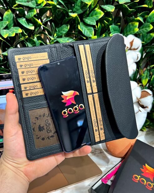 Kadın Deri Cüzdan Telefon Bölmeli Mıknatıslı Siyah 1049