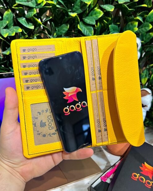 Kadın Deri Cüzdan Telefon Bölmeli Mıknatıslı Sarı 1049