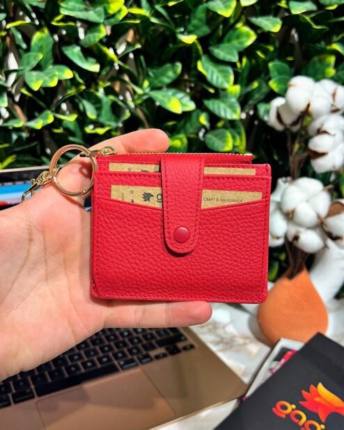 Kadın Deri Kartlık Fermuarlı Hakiki Deri Kırmızı 1052