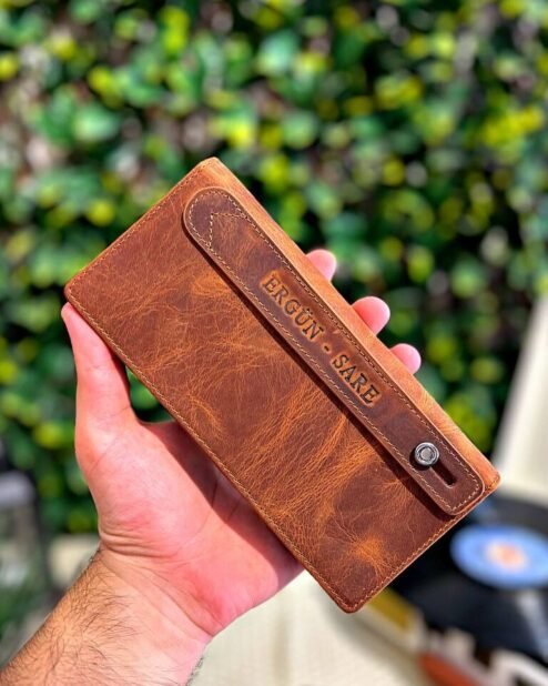 Hakiki Deri Telefon Bölmeli Cüzdan El Tutamaçlı Fındık 1028