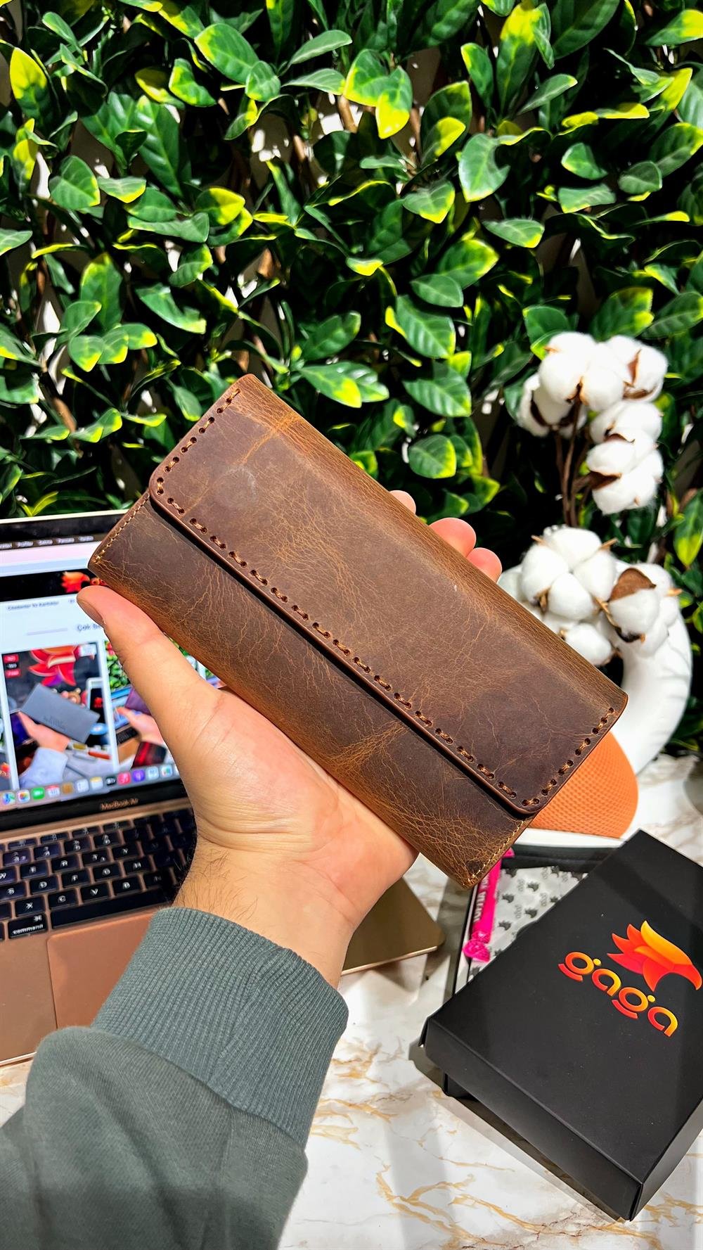 Saraciye Dikişli Cüzdan Hakiki Deri Fındık 1022