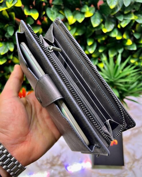 Venice Gri Çıtçıtlı Tutamaçlı Telefon Bölmeli Cüzdan 1040