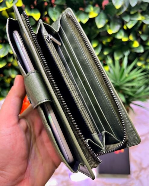 Venice Yeşil Çıtçıtlı Tutamaçlı Telefon Bölmeli Cüzdan 1040