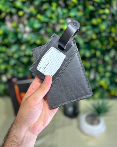 Deri Pasaportluk ve Valiz Etiketi Gri 1038