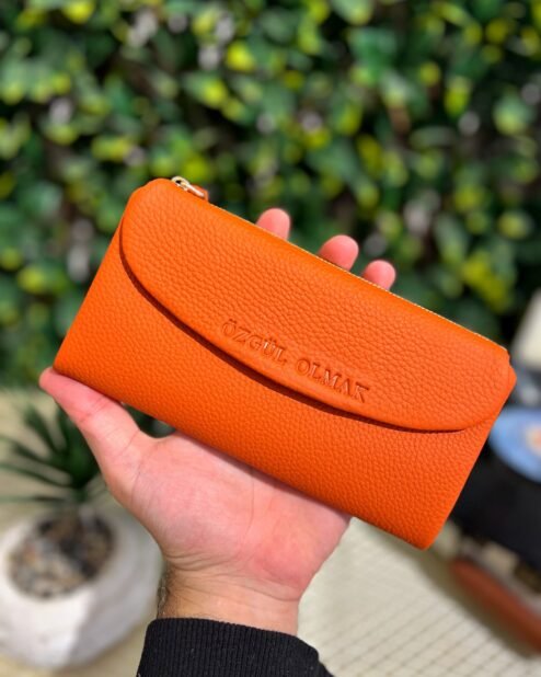 Kadın Deri Cüzdan Telefon Bölmeli Turuncu 1049