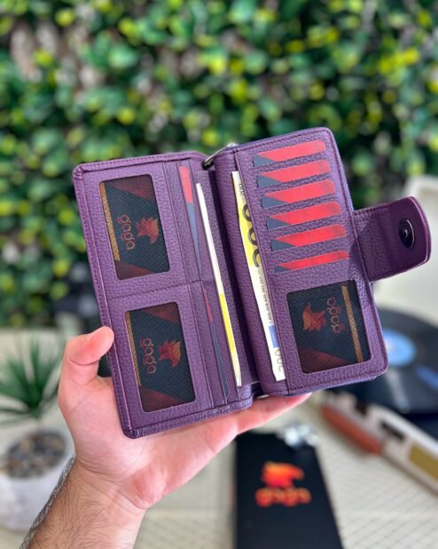 Lüks Büyük Cüzdan Hakiki Deri Mor 1069