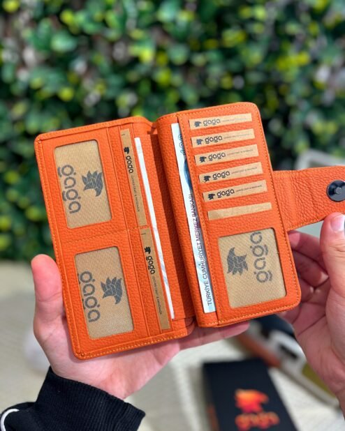 Lüks Büyük Cüzdan Hakiki Deri Turuncu 1069