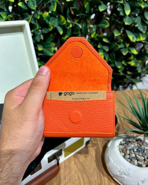 Akordiyon Kartlık Hakiki Deri Turuncu 1063