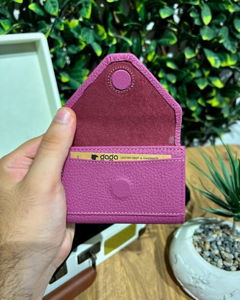 Akordiyon Kartlık Hakiki Deri Pembe 1063