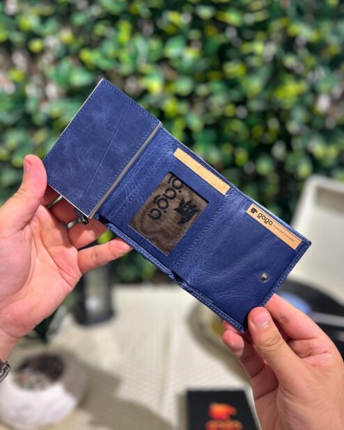 Mekanizmalı Cüzdan Hakiki Deri Mavi 1001