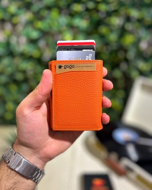 Mekanizmalı Cüzdan Hakiki Deri Turuncu 1001