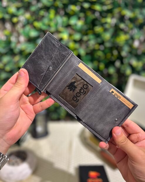 Mekanizmalı Cüzdan Hakiki Deri Gri 1001