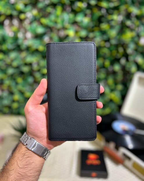 Çıtçıtlı Telefonlu Hakiki Deri Siyah Cüzdan 1005