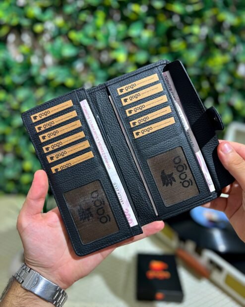 Çıtçıtlı Telefonlu Hakiki Deri Siyah Cüzdan 1005