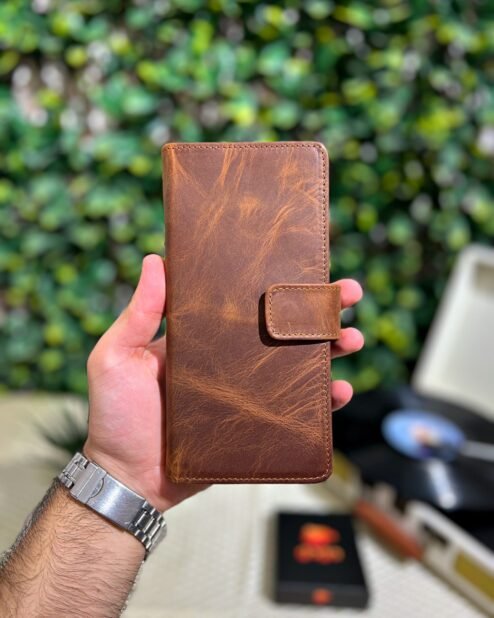 Çıtçıtlı Telefonlu Hakiki Deri Fındık Cüzdan 1005