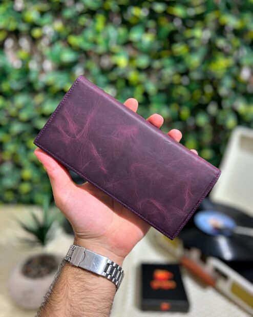 Telefon Bölmeli Mıknatıslı Cüzdan Ve Kartlık Eskitme Deri Mor 1047