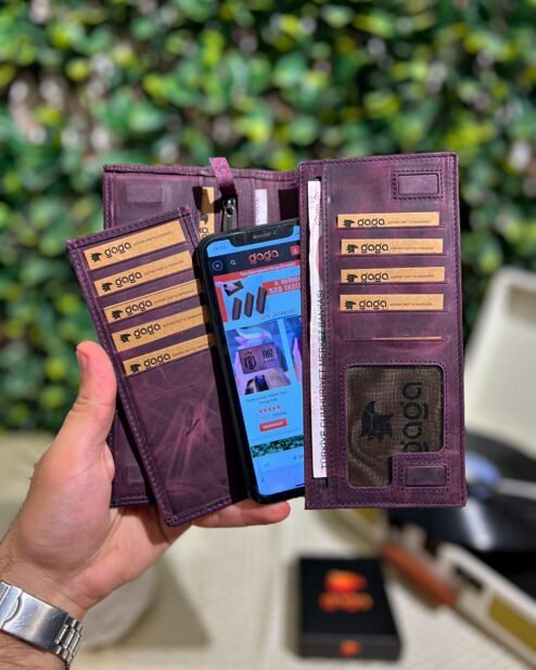 Telefon Bölmeli Mıknatıslı Cüzdan Ve Kartlık Eskitme Deri Mor 1047
