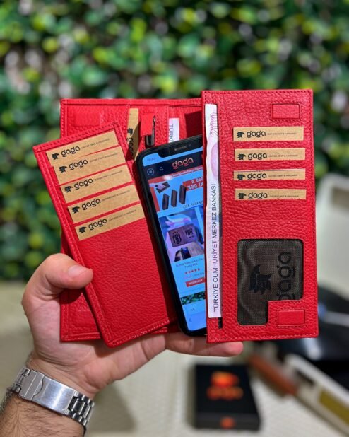 Telefon Bölmeli Mıknatıslı Cüzdan + Kartlık Kırmızı 1047