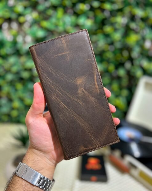 Kapaklı Telefon Bölmeli Hakiki Deri Cüzdan Kahve 1453