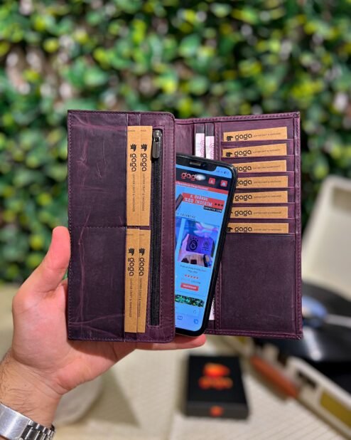Kapaklı Telefon Bölmeli Hakiki Deri Cüzdan Mor 1453