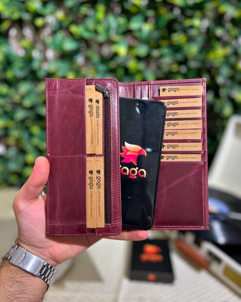 Kapaklı Telefon Bölmeli Hakiki Deri Cüzdan Bordo 1453