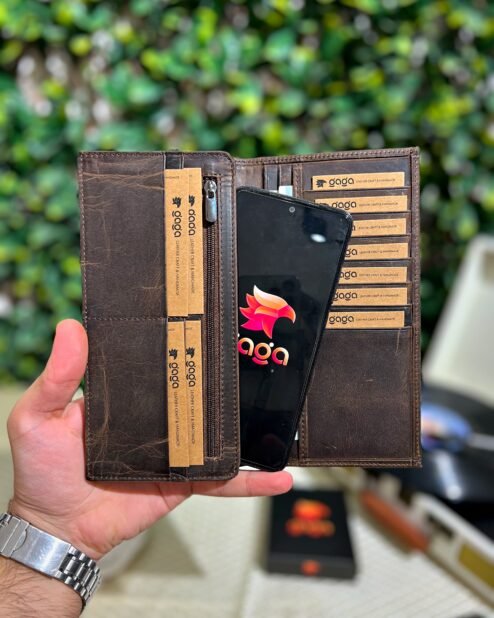 Kapaklı Telefon Bölmeli Hakiki Deri Cüzdan Kahve 1453