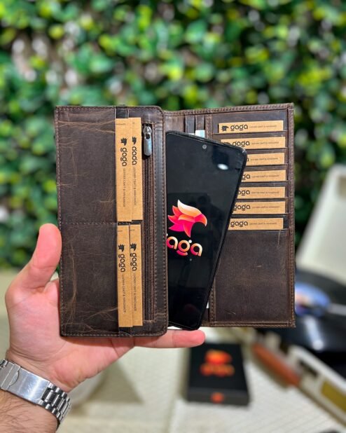 Kapaklı Telefon Bölmeli Hakiki Deri Cüzdan Kahve 1453