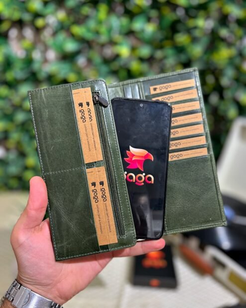 Kapaklı Telefon Bölmeli Hakiki Deri Cüzdan Yeşil 1453