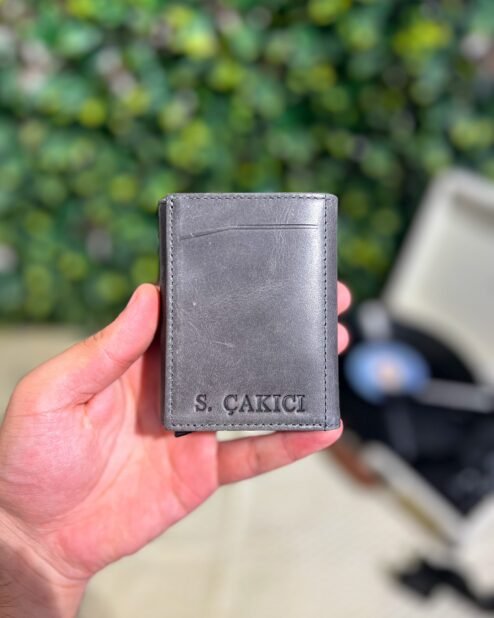 Mekanizmalı Cüzdan Hakiki Deri Gri 1001