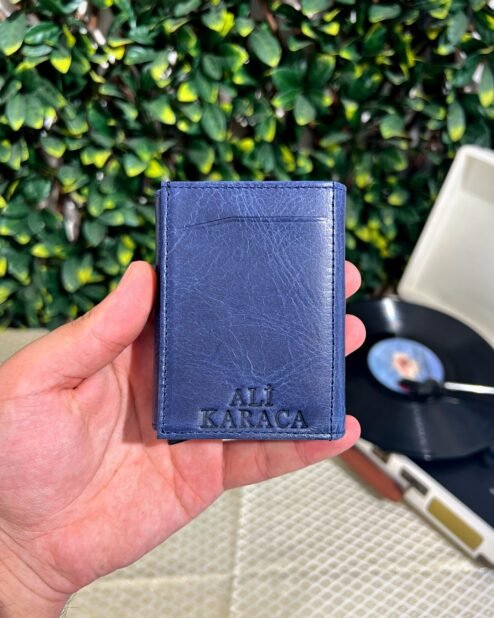 Mekanizmalı Cüzdan Hakiki Deri Mavi 1001