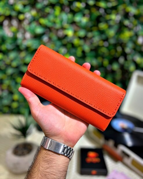 Saraciye Dikişli Cüzdan Hakiki Deri Turuncu 1022