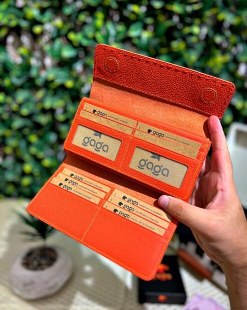 Saraciye Dikişli Cüzdan Hakiki Deri Turuncu 1022