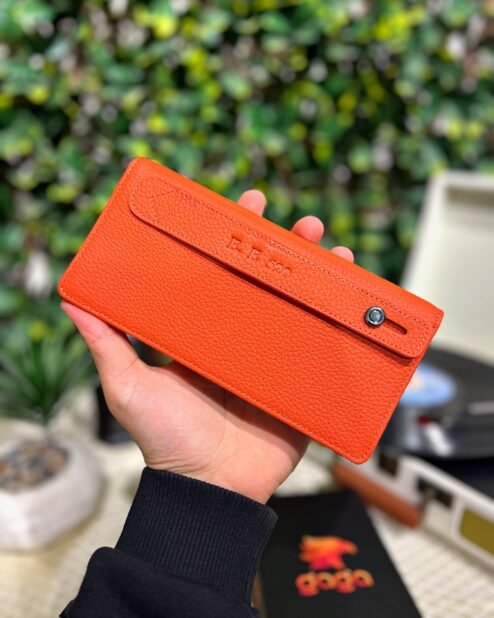 Hakiki Deri El Tutamaçlı Telefon Bölmeli Cüzdan Turuncu 1028
