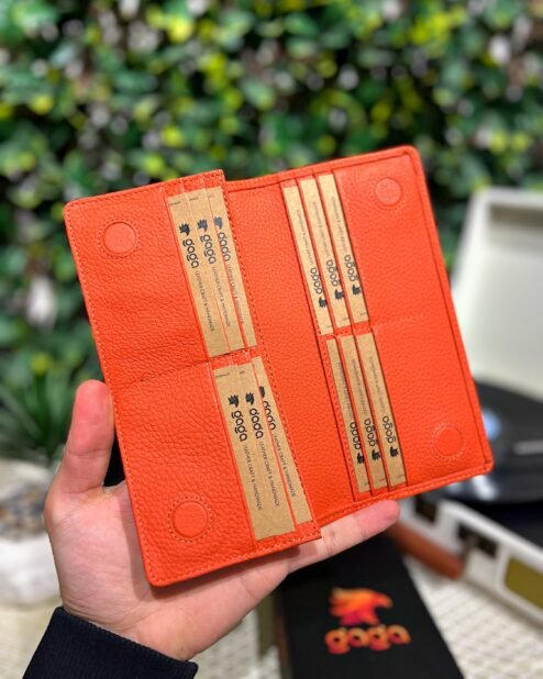 Hakiki Deri El Tutamaçlı Telefon Bölmeli Cüzdan Turuncu 1028